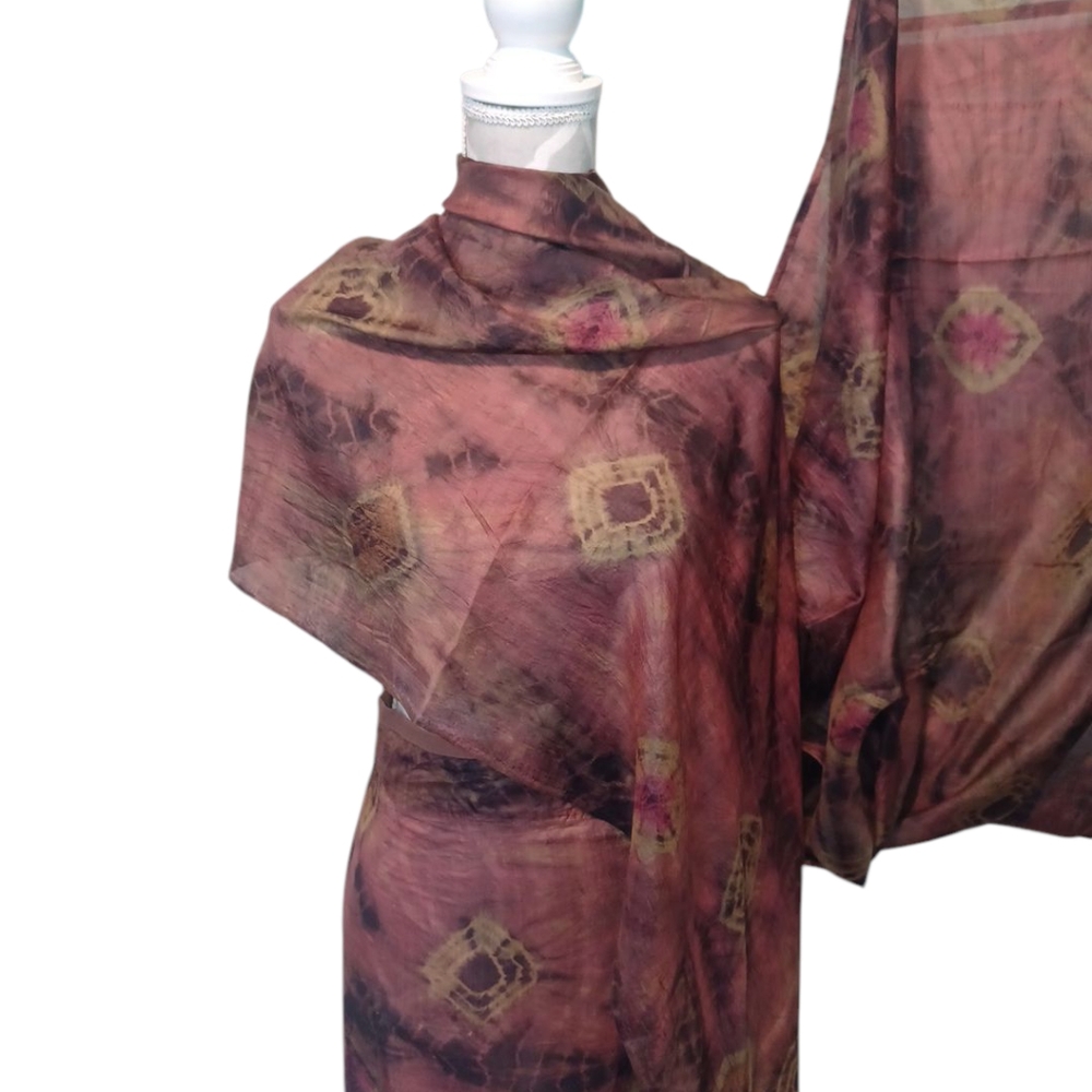 Saree - Brown/ Green Batik Look 6463